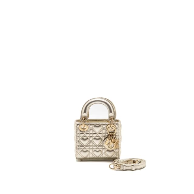 Micro Lady Dior Limited Edition Heart Motif Cannage Lambskin Metallic Gold LGHW in Gold Lambskin from EMIER, photo 1 of 1