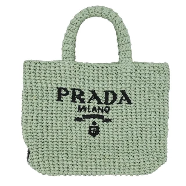 Prada Mint Green Small Crochet Tote Bag in Green Raffia from Clotheshorse Anonymous, photo 1 of 1