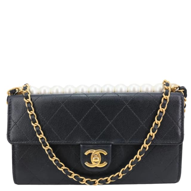 Chanel Chic Pearls Quilted Goatskin Leather Clutch On Chain Black in Black Goatskin from Dallas Designer Handbags, photo 1 of 1