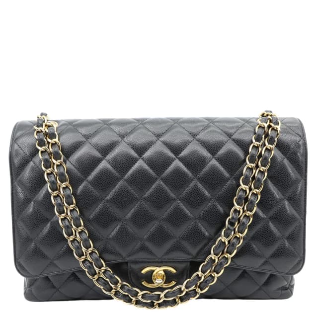 Chanel Classic Double Flap Maxi Caviar Leather Shoulder Bag Black in Black Caviar leather from Dallas Designer Handbags, photo 1 of 1