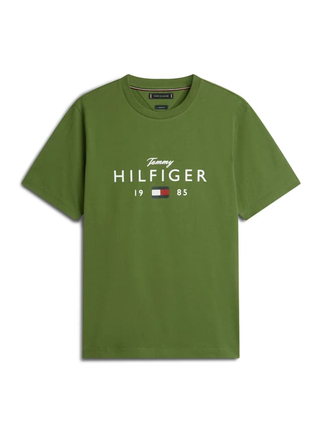 Tommy Hilfiger Graphic Crew Neck T-Shirt Green in Mountain Pine, image 1 of 1 from Fenwick