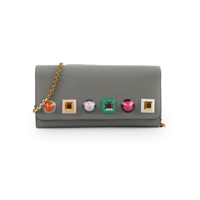 Fendi Grey Long Wallet On Chain WOC in Grey Leather from The Purse Affair, photo 1 of 1