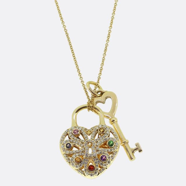 Tiffany & Co. Multi-Gem Lock and Key Heart Pendant Necklace from The Vintage Jeweller, photo 1 of 1