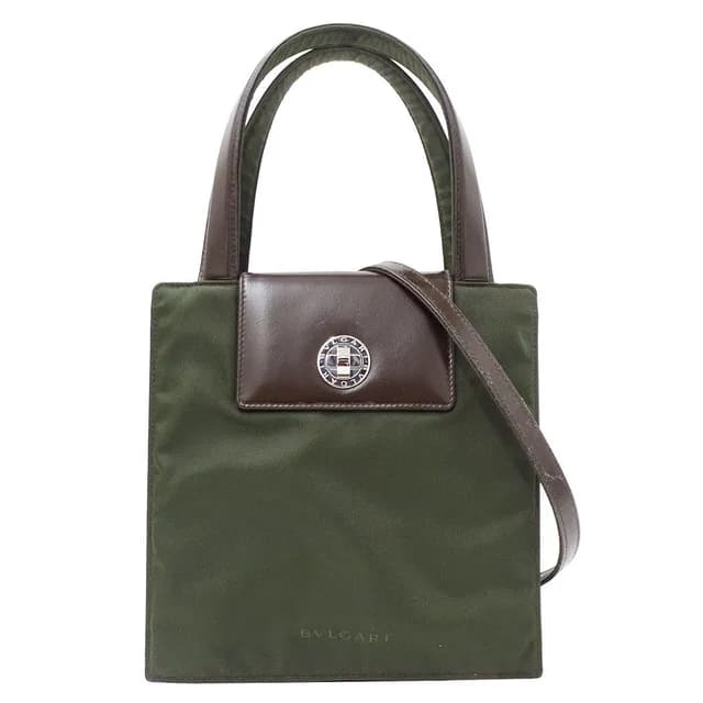 Bvlgari 2-Way Shoulder Bag Classico Leather Canvas Khaki Green Handle Simple in Green Canvas from The Reluxe, photo 1 of 1