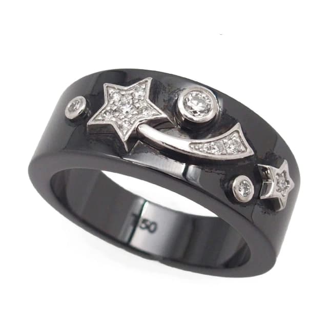 Chanel Cosmic Comet Ring Black White Gold Ceramic 18K Star Pave Diamond in Black Ceramic from The Reluxe, photo 1 of 1
