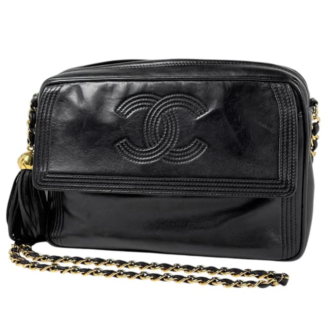 Chanel CC Logo Fringe Chain Shoulder Bag Tassel Leather Black in Black Leather from The Reluxe, photo 1 of 1