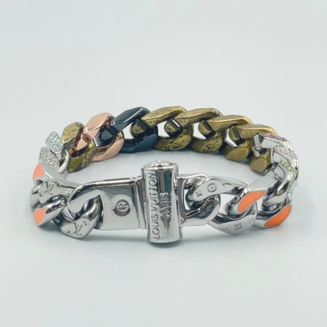Louis Vuitton Bracelet Chain Links Patches Metal Enamel Color Stone Silver in Silver from The Reluxe, photo 1 of 1