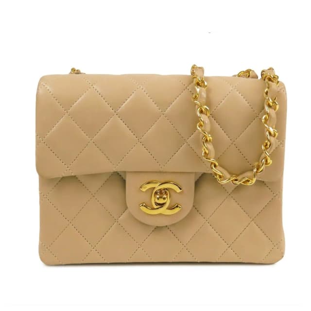 Chanel Chain Shoulder Bag Beige Gold Lambskin Mini Quilted Vintage in Beige Lambskin from The Reluxe, photo 1 of 1