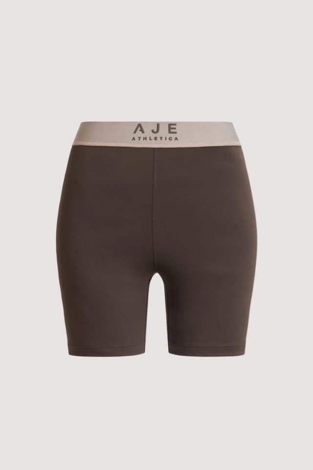 Athletica Contrast Mid Length Bike Short 601 in CHOCOLATE, image 1 of 1 from Aje