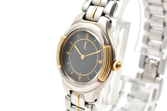 Saint Laurent Yves Quartz Duo Black Dial Roman Numerals Watch in Black from The Reluxe, photo 1 of 1