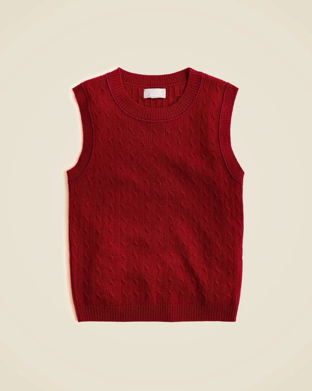 J.Crew Cashmere cable-knit sweater shell with contrast trim in BURGUNDY IRIS, image 1 of 1 from J.Crew (Canada)