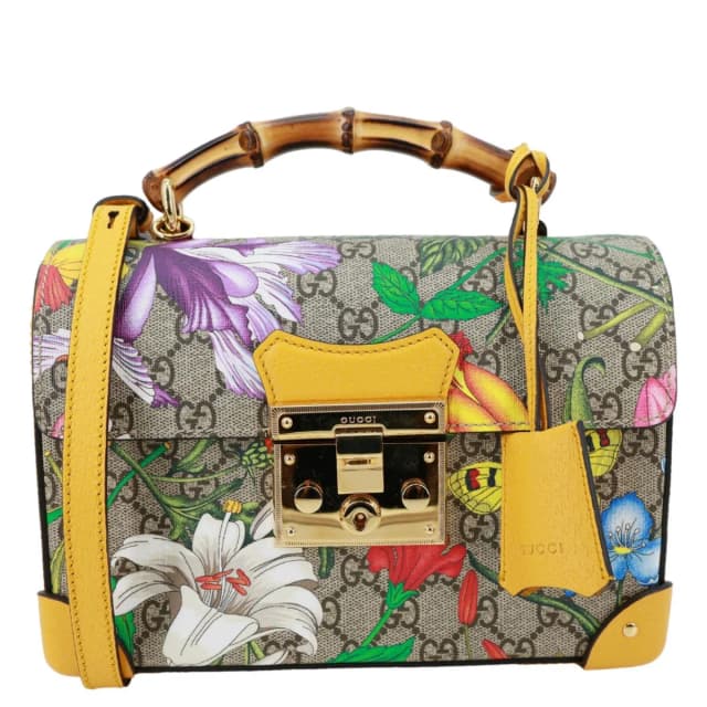 Gucci Padlock Bamboo Flora GG Supreme Canvas Shoulder Bag Beige 603221 in Beige Canvas from Dallas Designer Handbags, photo 1 of 1