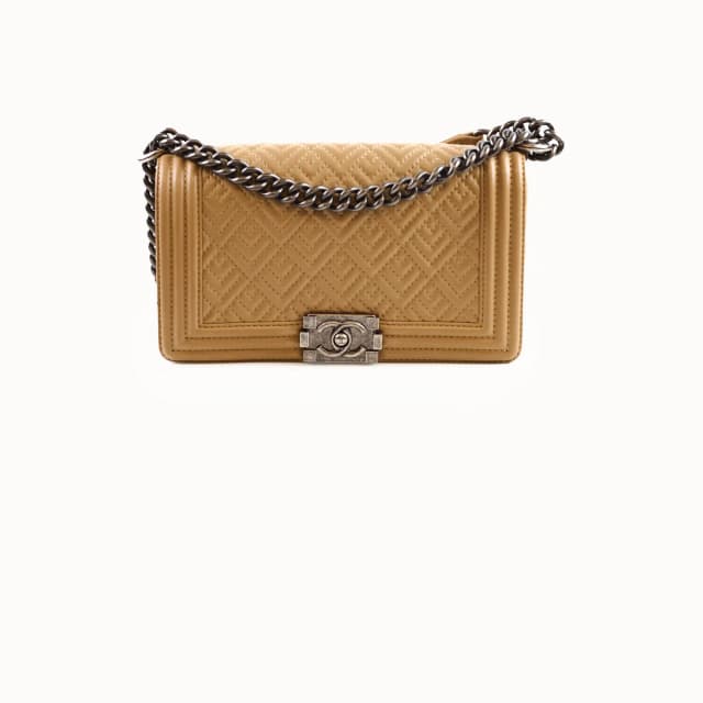 Chanel Old Medium Boy Geometric Quilted Lambskin Beige in Beige Lambskin from The Purse Affair, photo 1 of 1