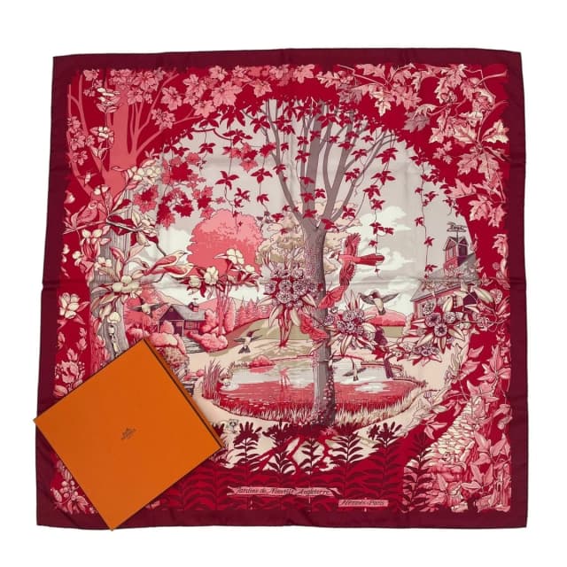 Hermès Carre 90 New England Garden Red Scarf 100% Silk in Red Silk from The Reluxe, photo 1 of 1