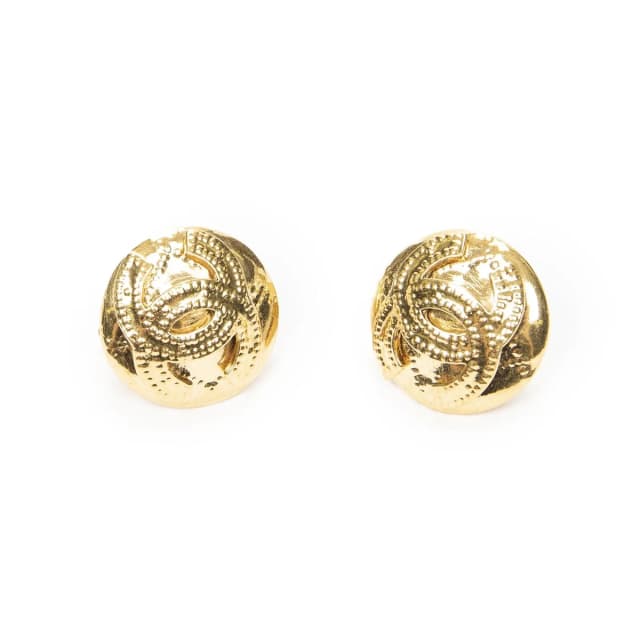 Chanel CC Logo Round Clip-On Earrings Gold Plated in Gold from The Reluxe, photo 1 of 1