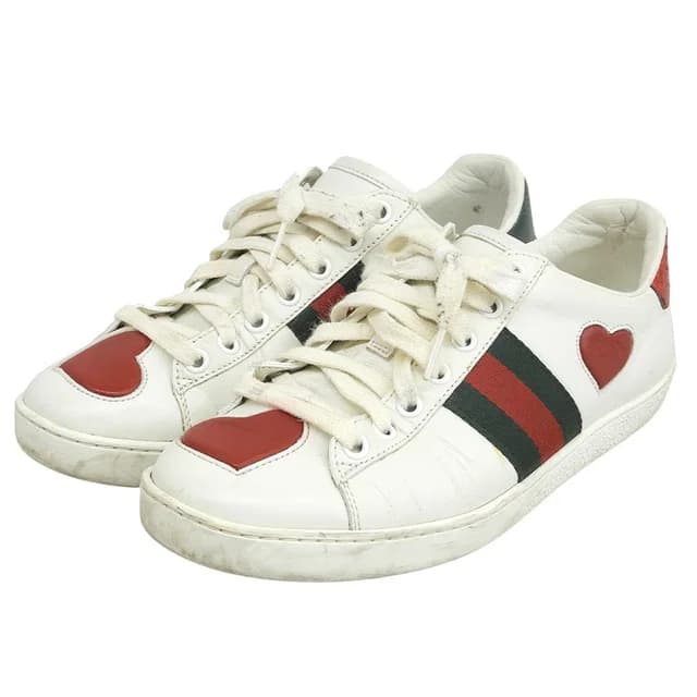 Gucci Heart Ace Low-Top Sneakers White in White Leather from The Reluxe, photo 1 of 1