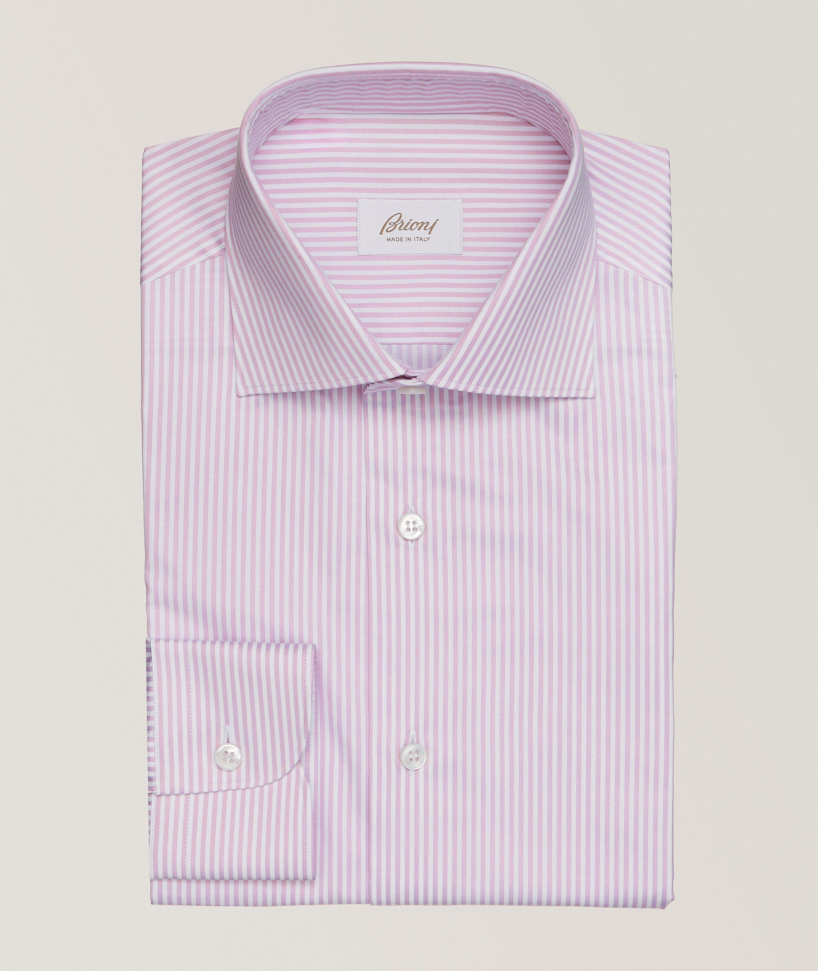 Brioni William Stripe Cotton Twill Dress Shirt in White, image 1 of 1 from Harry Rosen