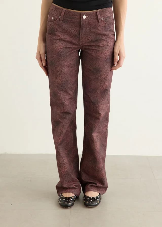 Peachy Den The Cicely Trousers in Red Leopard, image 1 of 1 from Incu