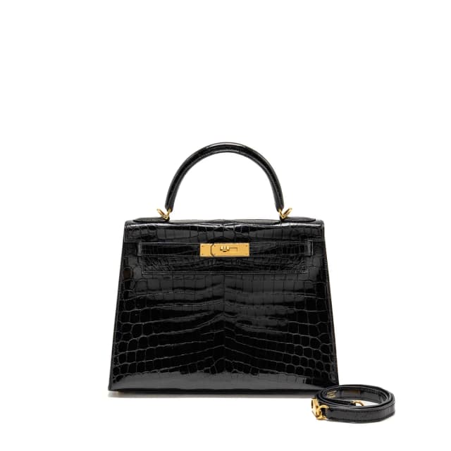 Hermès Kelly 28 Sellier Shiny Crocodile Niloticus Black GHW Stamp A in Black Crocodile from EMIER, photo 1 of 1