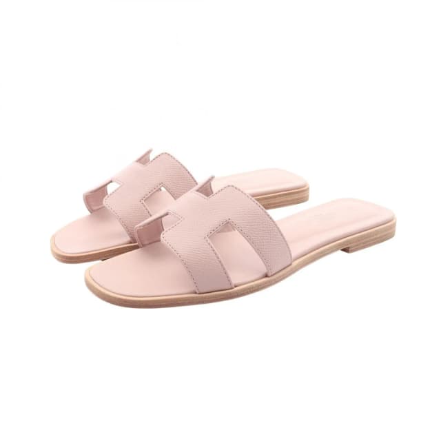 Hermès Mules Oran Rosepol Nu Leather Sandals in Leather from The Reluxe, photo 1 of 1