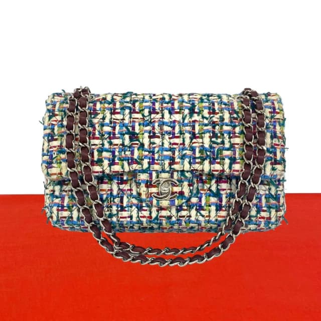 Chanel Double Flap CC Logo Tweed Chain Shoulder Bag Multicolor in Multicolor Tweed from The Reluxe, photo 1 of 1