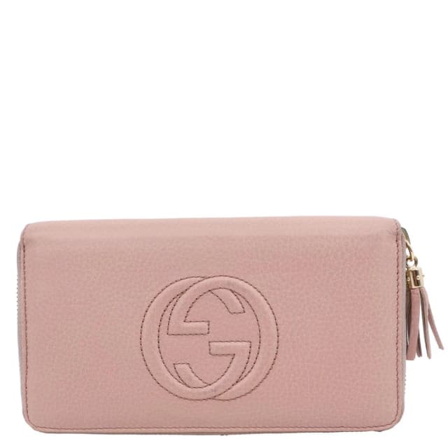 Gucci Soho Pebbled Calfskin Zip Around Wallet Pink 308280 in Pink Calfskin from Dallas Designer Handbags, photo 1 of 1