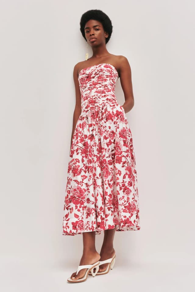AJE Marigold Midi Dress in ROSE INK RED, image 1 of 1 from Aje