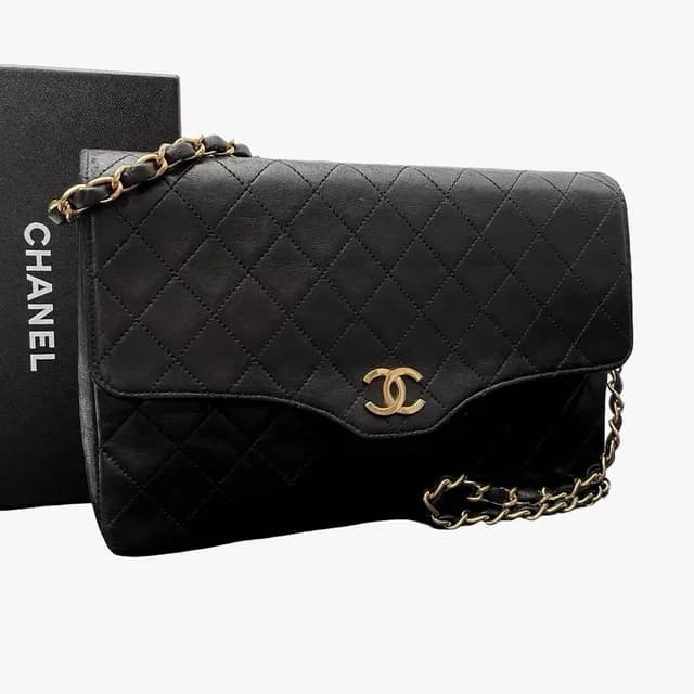 Chanel Quilted Lambskin CC Logo Chain Shoulder Bag Black in Black Lambskin from The Reluxe, photo 1 of 1