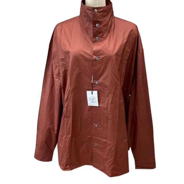 Hermès Stand Collar Jacket Light Shirt Cotton Nylon Brick Brown Lightweight Haori in Brown Nylon from The Reluxe, photo 1 of 1