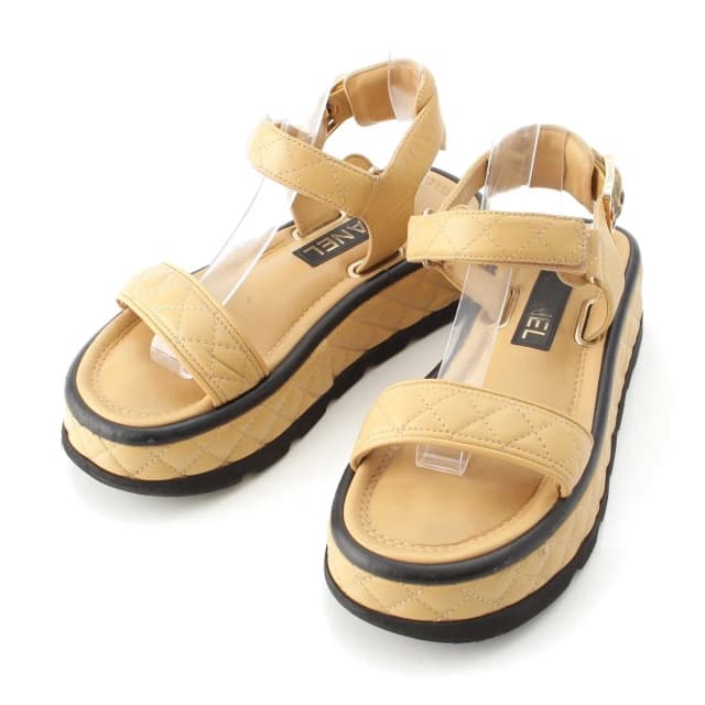 Chanel Quilted Lambskin CC Logo Velcro Strap Sandals Beige 36C in Beige Lambskin from The Reluxe, photo 1 of 1