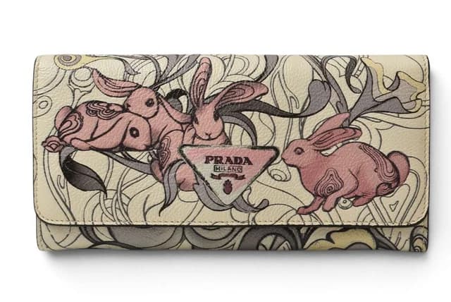 Prada Wallet James Jean Rabbit Print Gray Scarf Collaboration Art Design in Grey from The Reluxe, photo 1 of 1