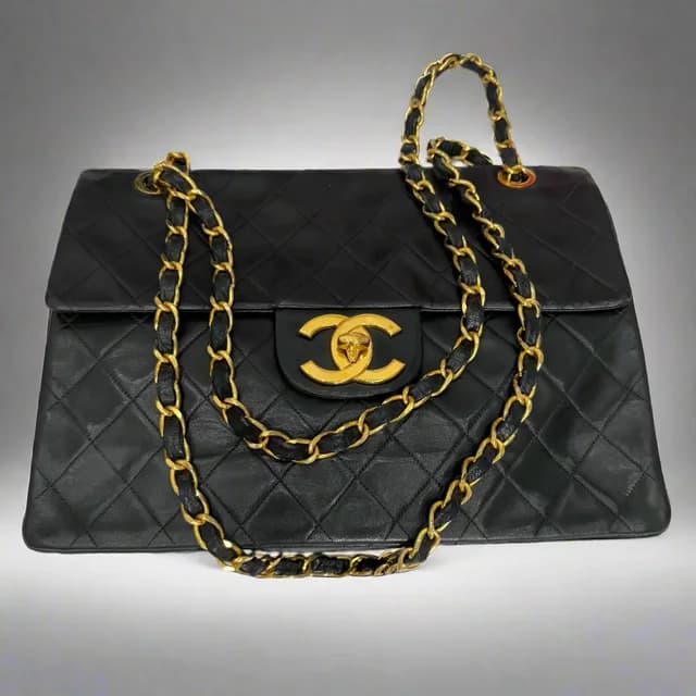 Chanel Black Lambskin Matelasse, Single Flap, Maxi Jumbo in Black Lambskin from SparklesnDreams, photo 1 of 1