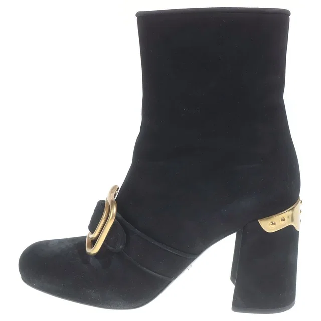 Prada Side Zip Suede Short Boots Black in Black Suede from The Reluxe, photo 1 of 1