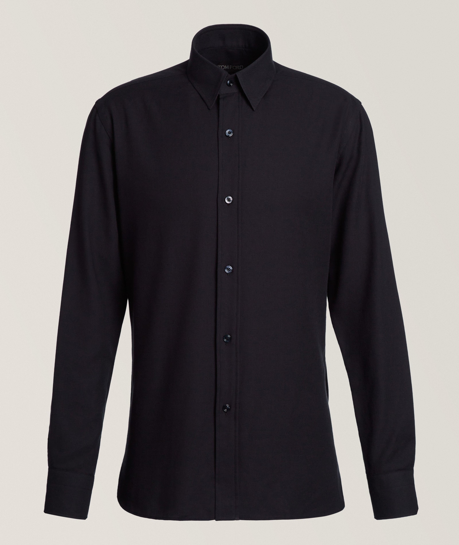 TOM FORD Cotton-Cashmere Twill Fluid-Fit Shirt in Black Cotton & Cotton Blends, image 1 of 1 from Harry Rosen