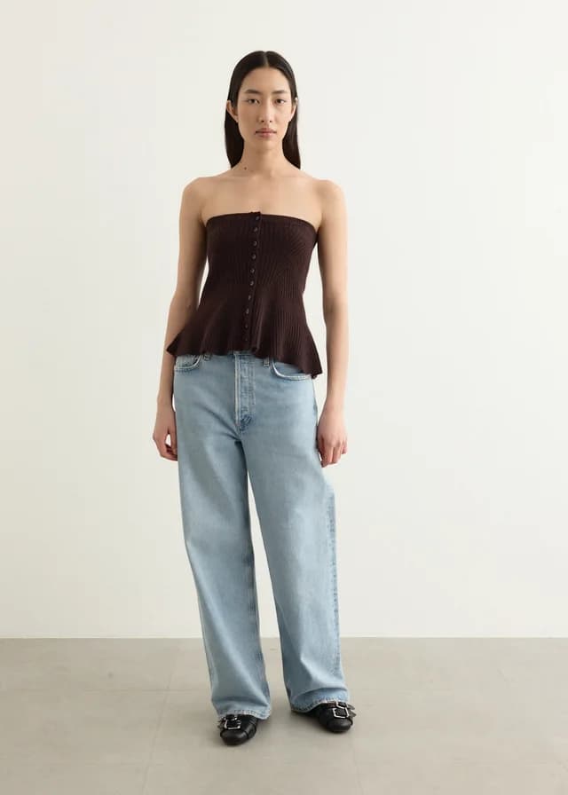 Low Classic Flared Hem Knit Top in BROWN, image 1 of 1 from Incu