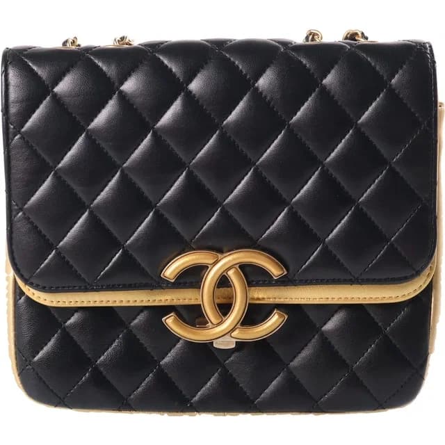 Chanel CC Logo Quilted Chain Shoulder Bag Black Gold Lambskin in Black Lambskin from The Reluxe, photo 1 of 1