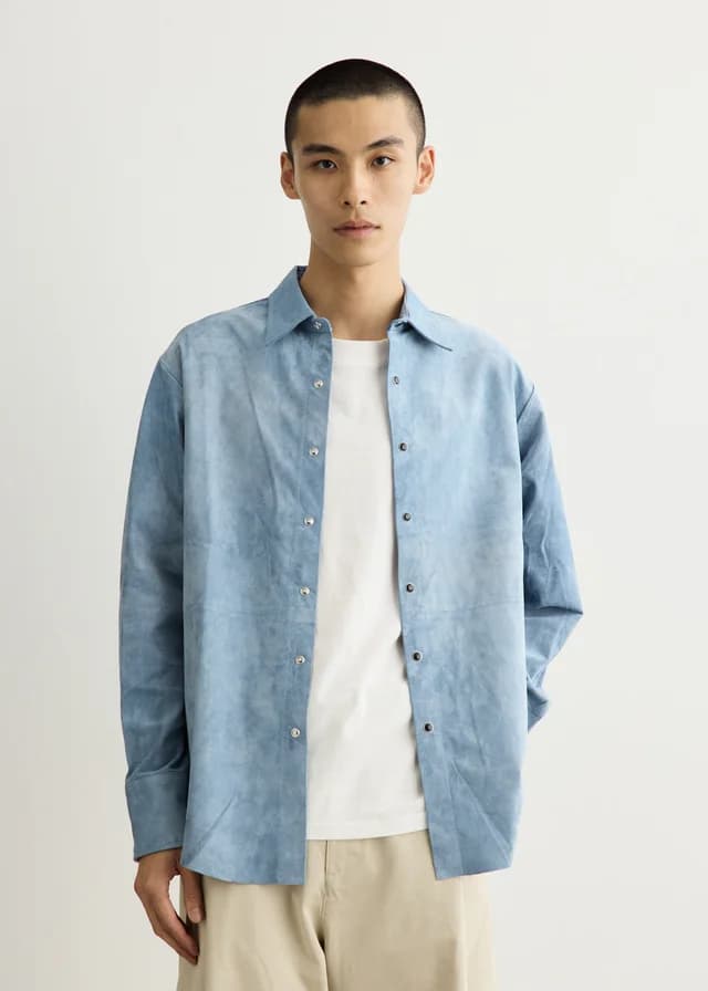 Carter Young Suede Western Shirt in Chlorine, image 1 of 1 from Incu