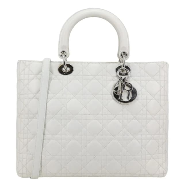 Lady Dior Large Cannage Quilted Lambskin Leather Shoulder Bag White in White Lambskin from Dallas Designer Handbags, photo 1 of 1