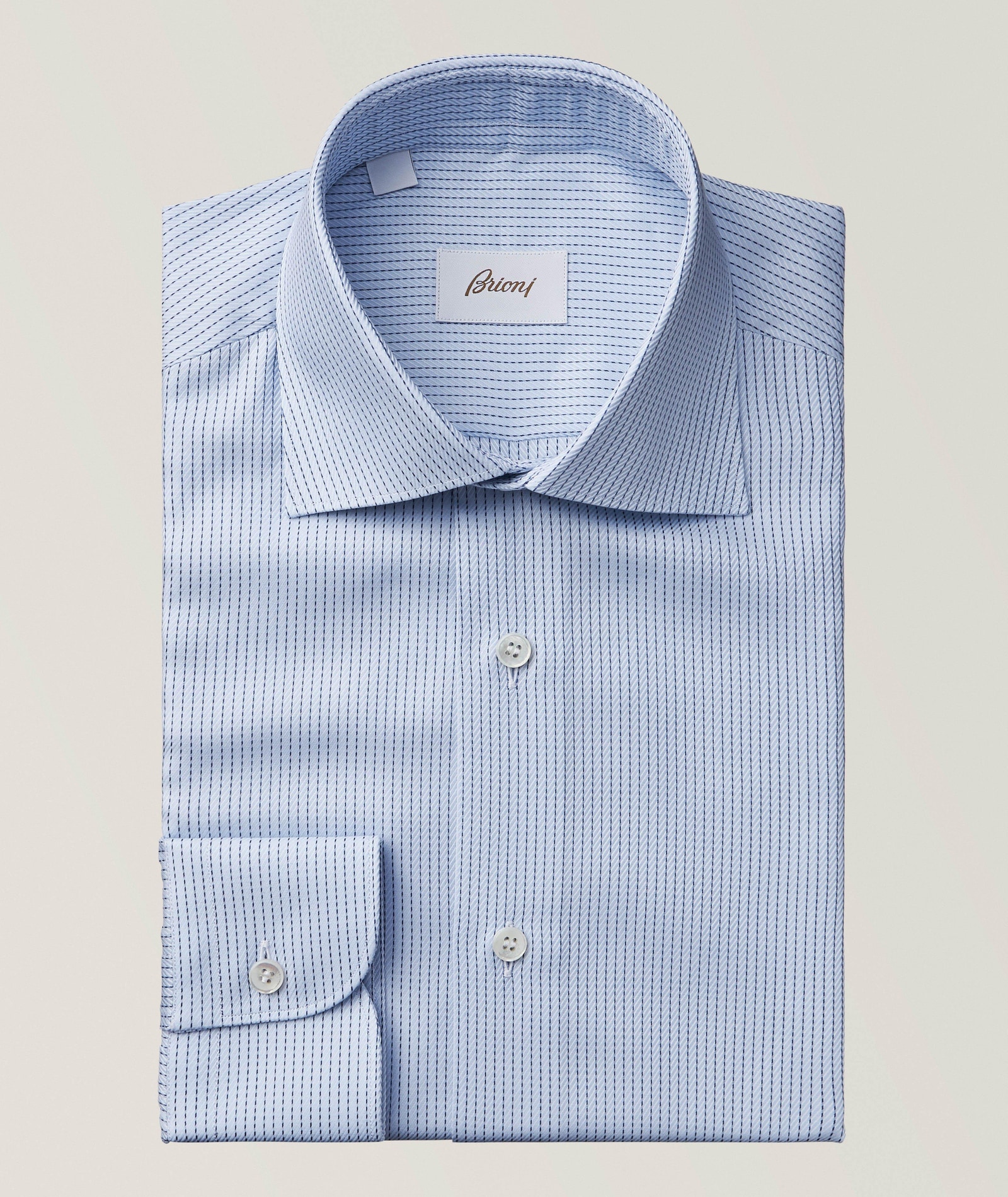 Brioni Textured Stripe Cotton Dress Shirt in Blue Cotton & Cotton Blends, image 1 of 1 from Harry Rosen