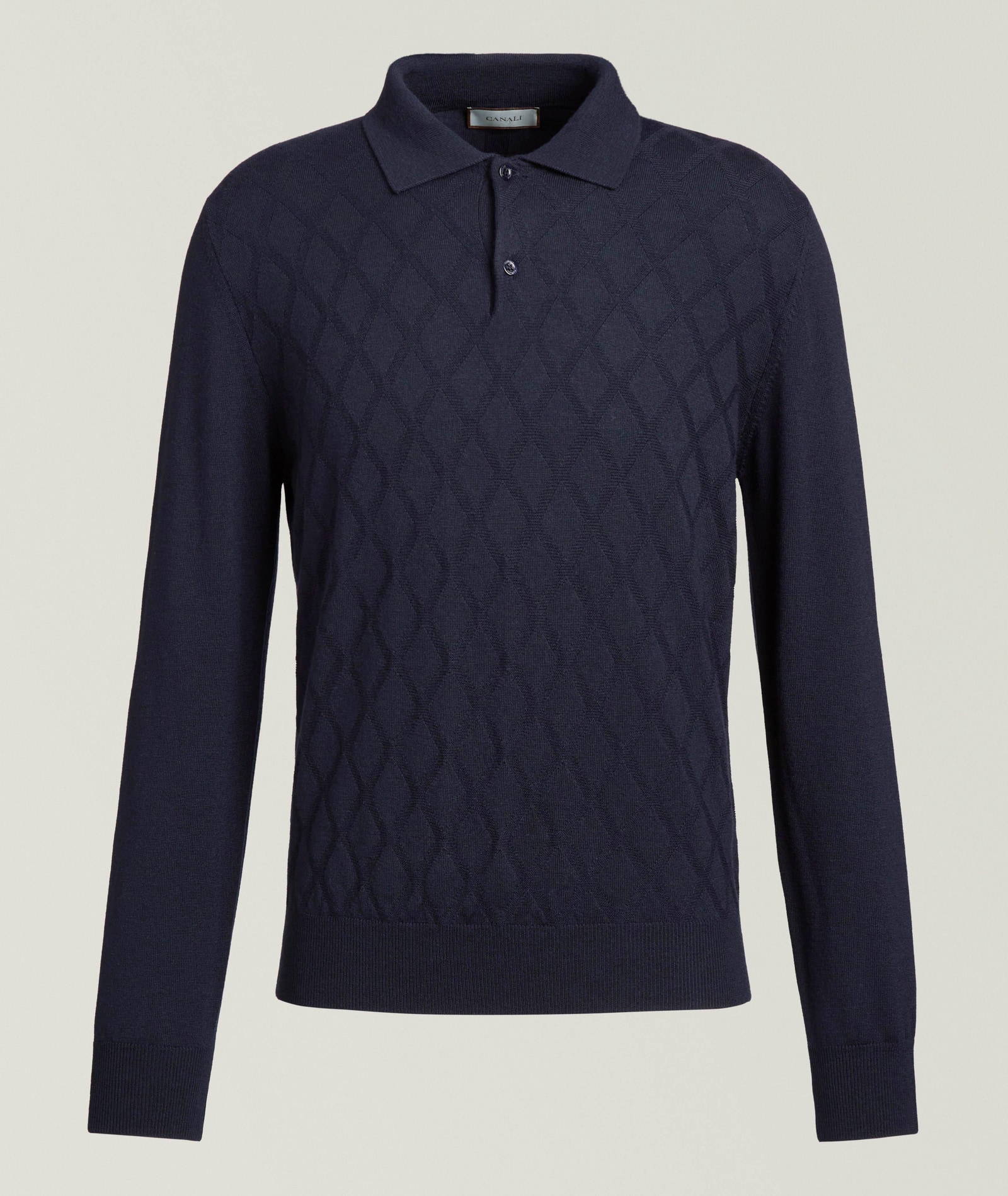Canali Argyle Extrafine Merino Wool Polo in Blue Wool & Wool Blends, image 1 of 1 from Harry Rosen