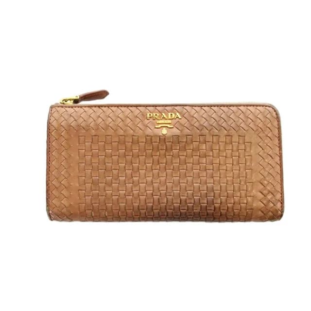 Prada Wallet Logo Leather L-shaped Zipper Brown in Brown Leather from The Reluxe, photo 1 of 1