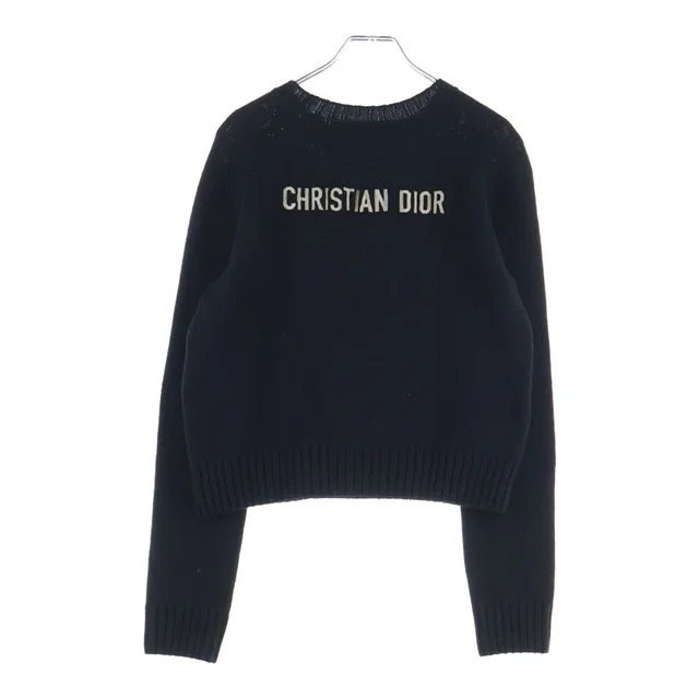 Dior Logo Jacquard Cashmere Crew Neck Long Sleeve Pullover Sweater Black in Black Cashmere from The Reluxe, photo 1 of 1