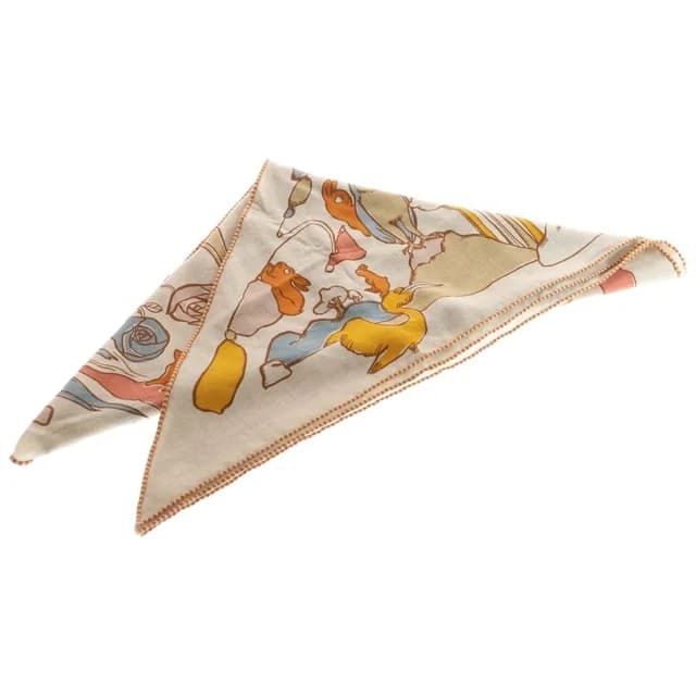 Hermès Triangle Jean Thousand and One Rabbit Scarf Silk Brown Orange in Brown Silk from The Reluxe, photo 1 of 1