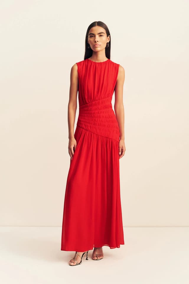 Shona Joy AMINA PANELLED RUCHED MAXI DRESS - CHILLI, image 1 of 1 from Shona Joy