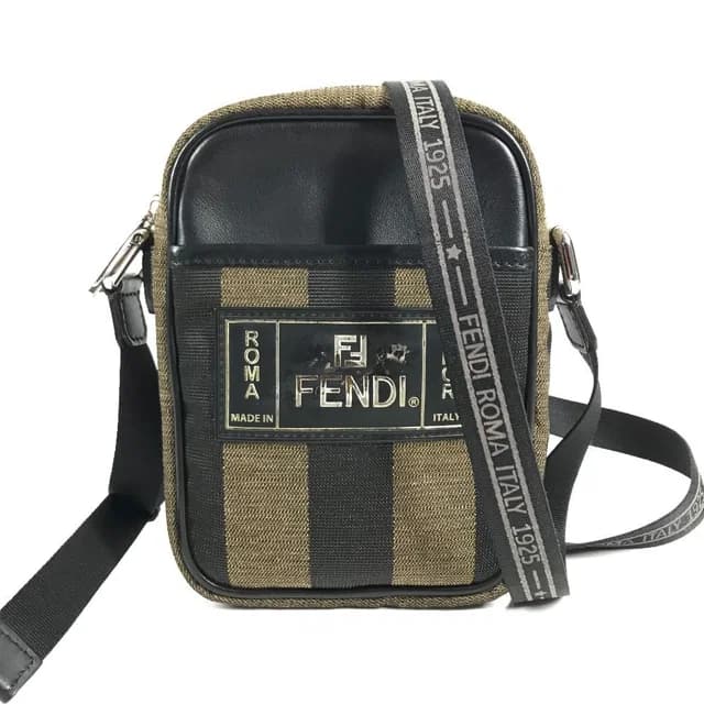 Fendi Shoulder Bag Logo Pecan Leather Canvas Khaki in Green Canvas from The Reluxe, photo 1 of 1