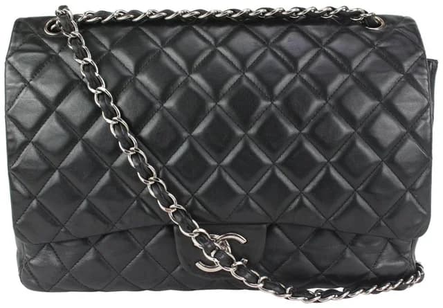 Chanel Black Quilted Lambskin Maxi Classic Double Flap Silver Chain in Black Lambskin from Bagriculture, photo 1 of 1