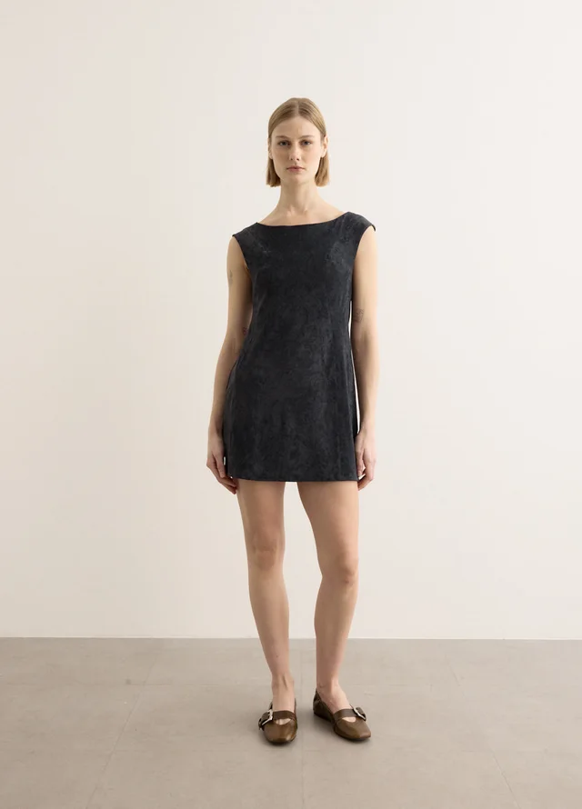 Low Classic Velvet Tunic Mini Dress in CHARCOAL, image 1 of 1 from Incu