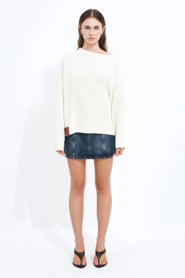 Aje Studio Mila Asymmetric Knit Jumper in IVORY, image 1 of 1 from Aje