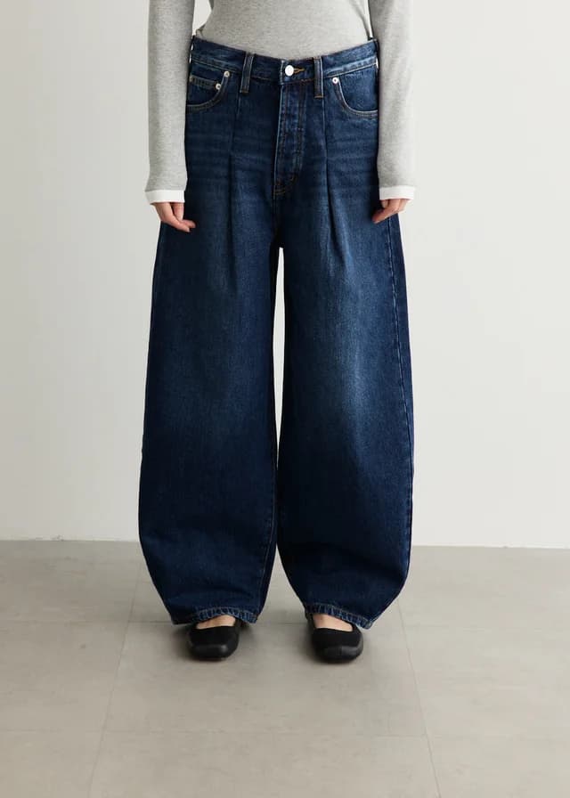 St Agni Mid Rise Pleat Barrel Jeans in Dark Indigo, image 1 of 1 from Incu