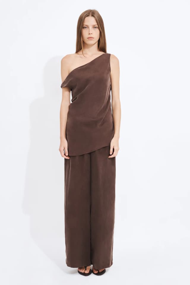 Aje Studio Aeron Asymmetrical Top in CHOCOLATE, image 1 of 1 from Aje
